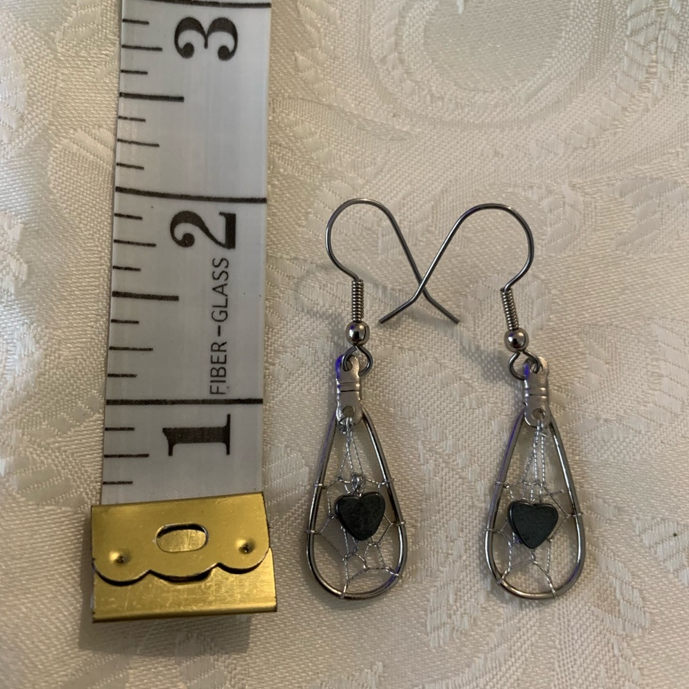 Silver Heart (hematite) dream catcher Drop Earrings